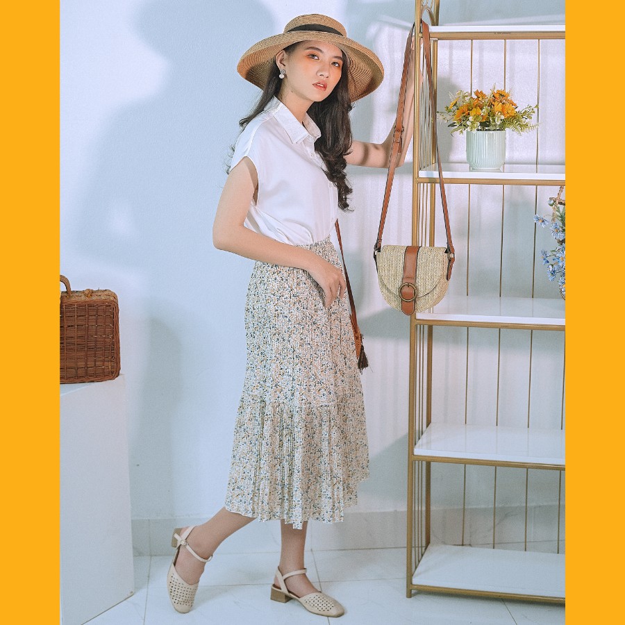 Chân váy hoa nhí dáng dài vintage xếp li 2 tầng nhiều màu hàng cao cấp | BigBuy360 - bigbuy360.vn
