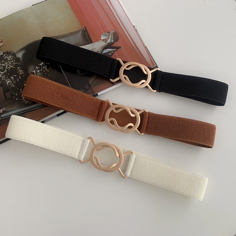 Thắt Lưng Nylon Co Giãn Bản Rộng Khóa Tròn Màu Vàng Thời Trang Cho Nữ