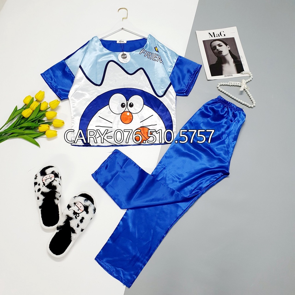 Đồ bộ nữ pijama bộ lụa ngủ mặc nhà tay ngắn quần dài satin dễ thương CARY