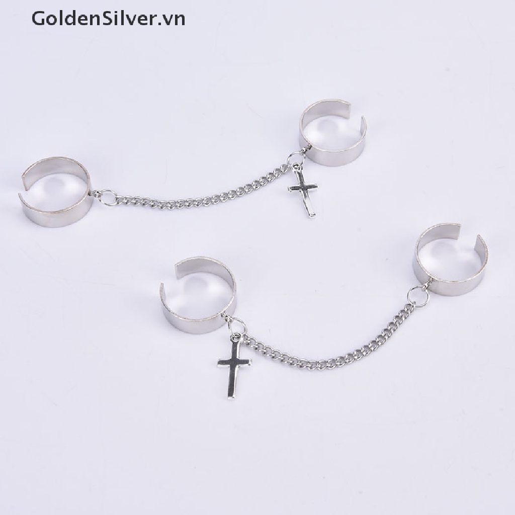 Set Nhẫn Hai Chiếc Dây Xích Bằng Thép Titan Mạ Vàng Phong Cách Hip Hop Cho Nam Giới