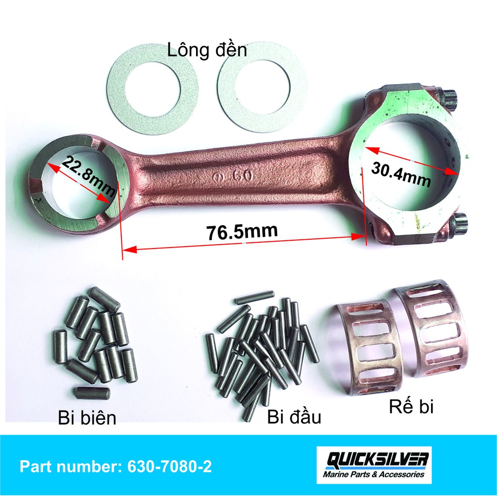Tay zên cho động cơ thủy Mercury (Connecting Rod 630-7080-2) dùng cho động cơ từ 18HP - 25HP hàng của QuickSilver