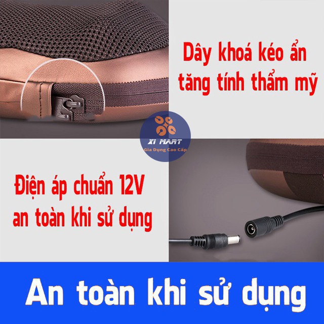 Gối massage hồng ngoại 8 bi mát xa cao cấp Nhật Bản có thể Matxa vai, lưng, cổ, bụng...tiện lợi - BH 1 đổi 1 - XiMart