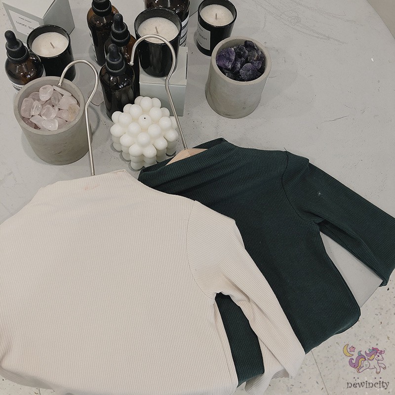 Áo nỉ dài tay cổ lửng màu trơn thời trang Hàn Quốc cho bé gái