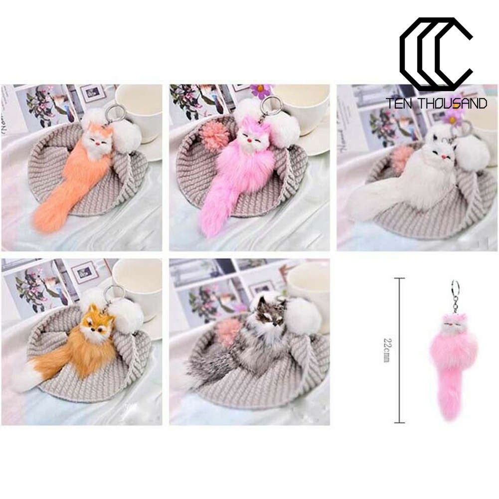 ♋Móc Khóa Hình Con Cáo Phối Lông Xinh Xắn Giá Đỡ