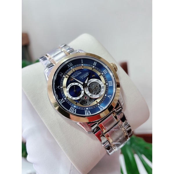 ĐỒNG HỒ NAM BULOVA MÁY CƠ 96A118 , DÂY THÉP KHÔNG GỈ , SIZE 42MM