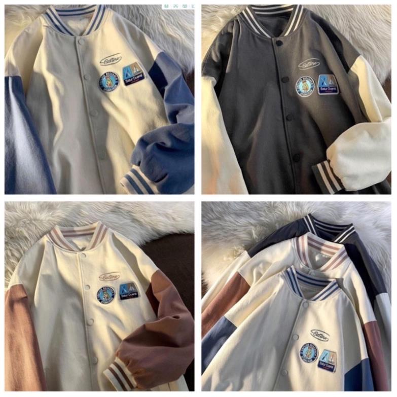 Áo Khoác Bóng Chày, Áo Bomber Nhung Logo Kiểu Dáng Hàn Quốc Form Rộng Trẻ Trung Năng Động(Hàng Sẵn)