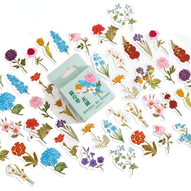 Bộ 46 Miếng Dán Trang Trí Sổ Tay Hình Hoa Màu Xanh Lá