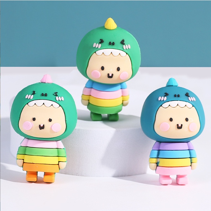 Móc khóa hình em bé mặc đồ Khủng long bằng nhựa mềm xinh xắn