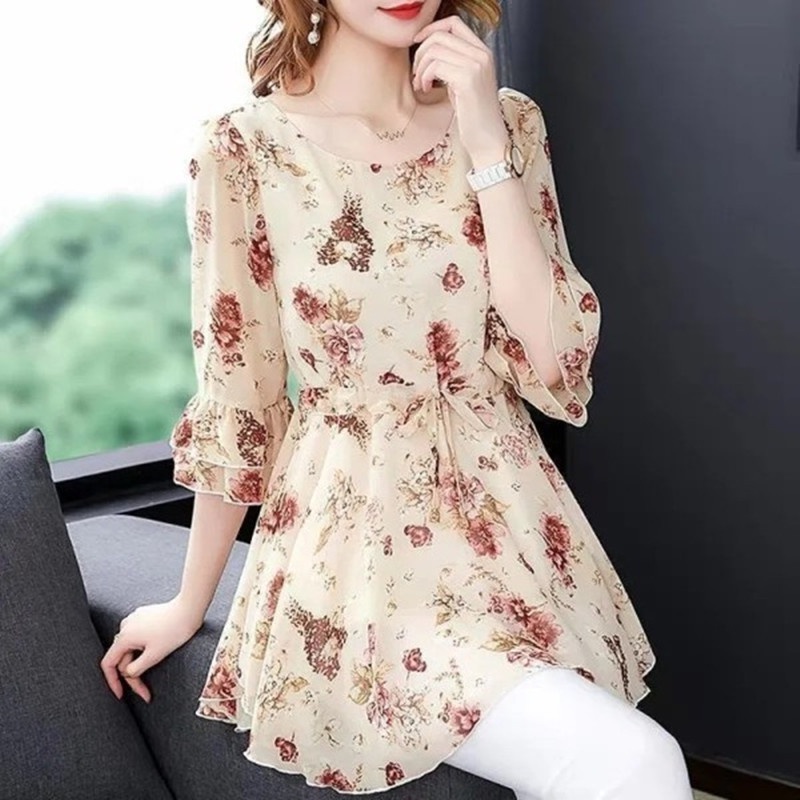 Áo Thun Dáng Rộng Tay Ngắn In Họa Tiết Hoa Thời Trang Mùa Hè Cho Nữ C8652