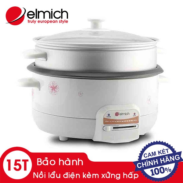 Nồi Lẩu Điện Đa Năng Elmich EL-3566 Tặng Kèm Xửng Hấp Hàng Chính Hãng, Bảo Hành 15 Tháng