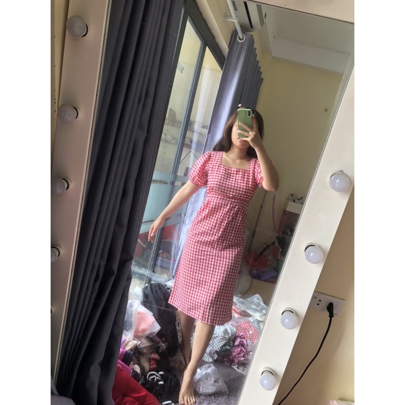 VÁY KẺ CARO TAY PHỒNG