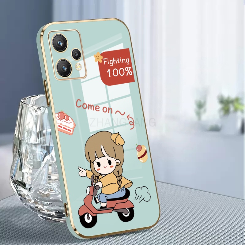 Ốp Điện Thoại TPU Silicon Mạ Điện Hình Cô Gái Chạy Xe Mô Tô Gắn Dây Đeo Cho Realme 9 Realme 9 pro