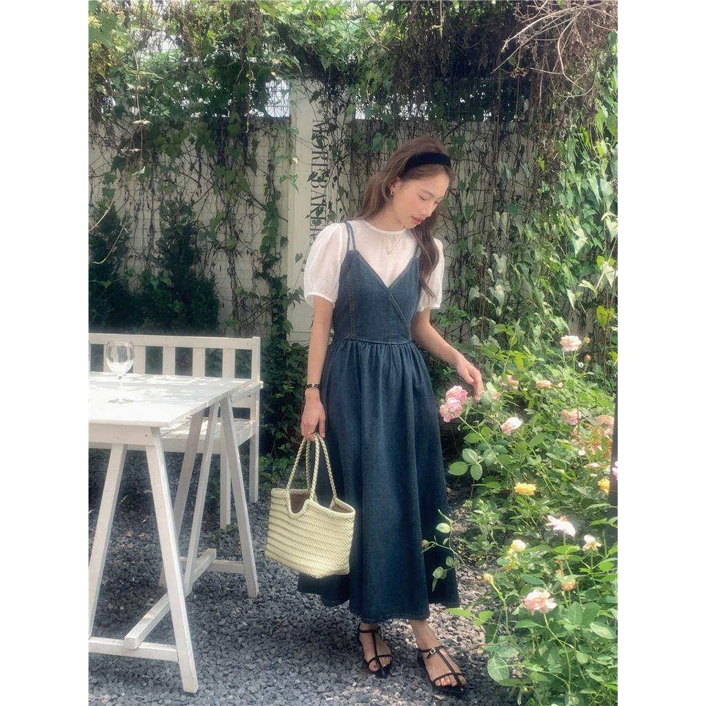 Váy Yếm Denim Cổ Tròn Thời Trang Hàn Quốc Đơn Giản 63851
