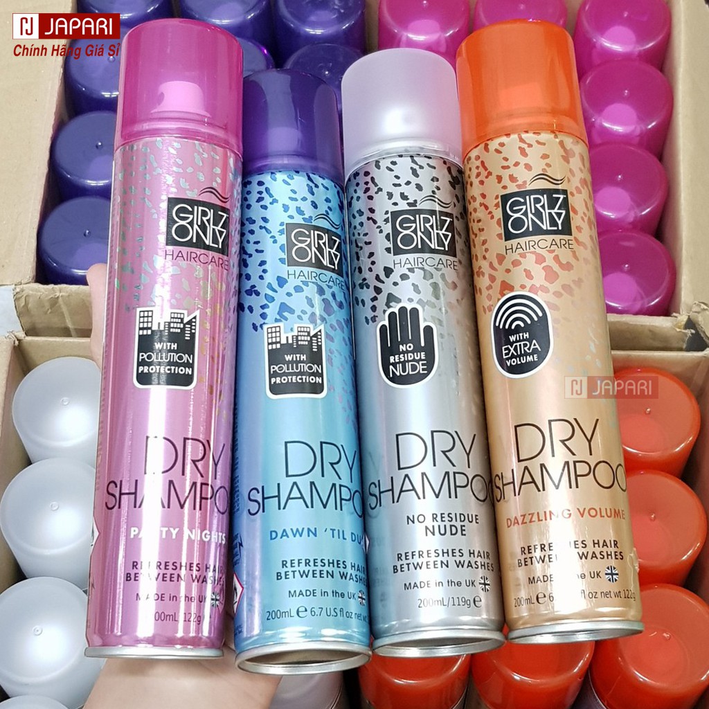 Dầu Gội Khô Girlz Only Dry Shampoo Dạng Xịt 200ml CHÍNH HÃNG- Dầu Gội Đầu Khô Girl Only Cam Phồng Tóc Hết Bết Tóc JAPARI