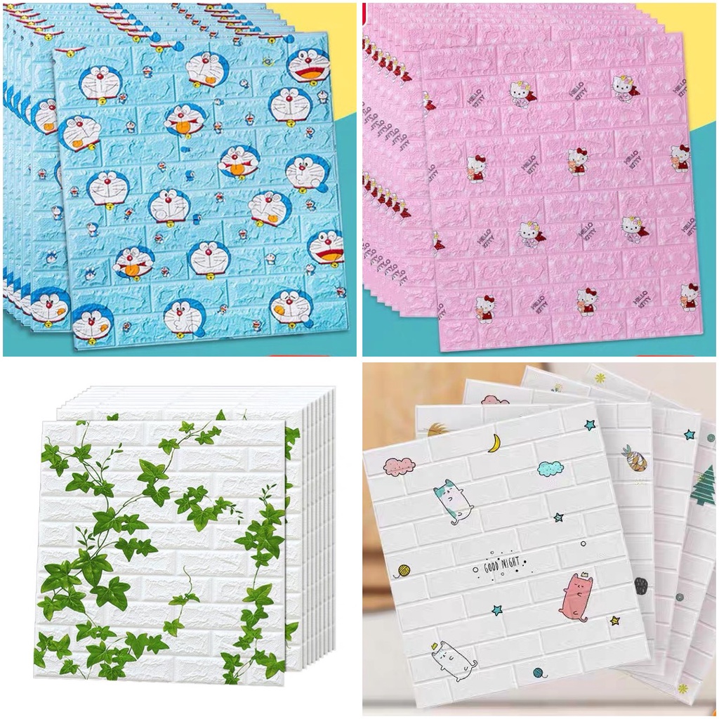 Xốp dán tường 3d Doremon - Hello Kitty - Hoạt Hình - Vân Gạch Cổ Nhiều kích thước