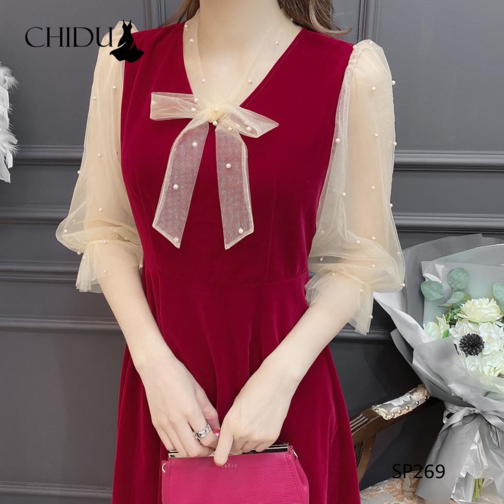 ADIOS Váy công sở cổ nơ, váy dáng xoè tay voan nữ tính SP269 | BigBuy360 - bigbuy360.vn