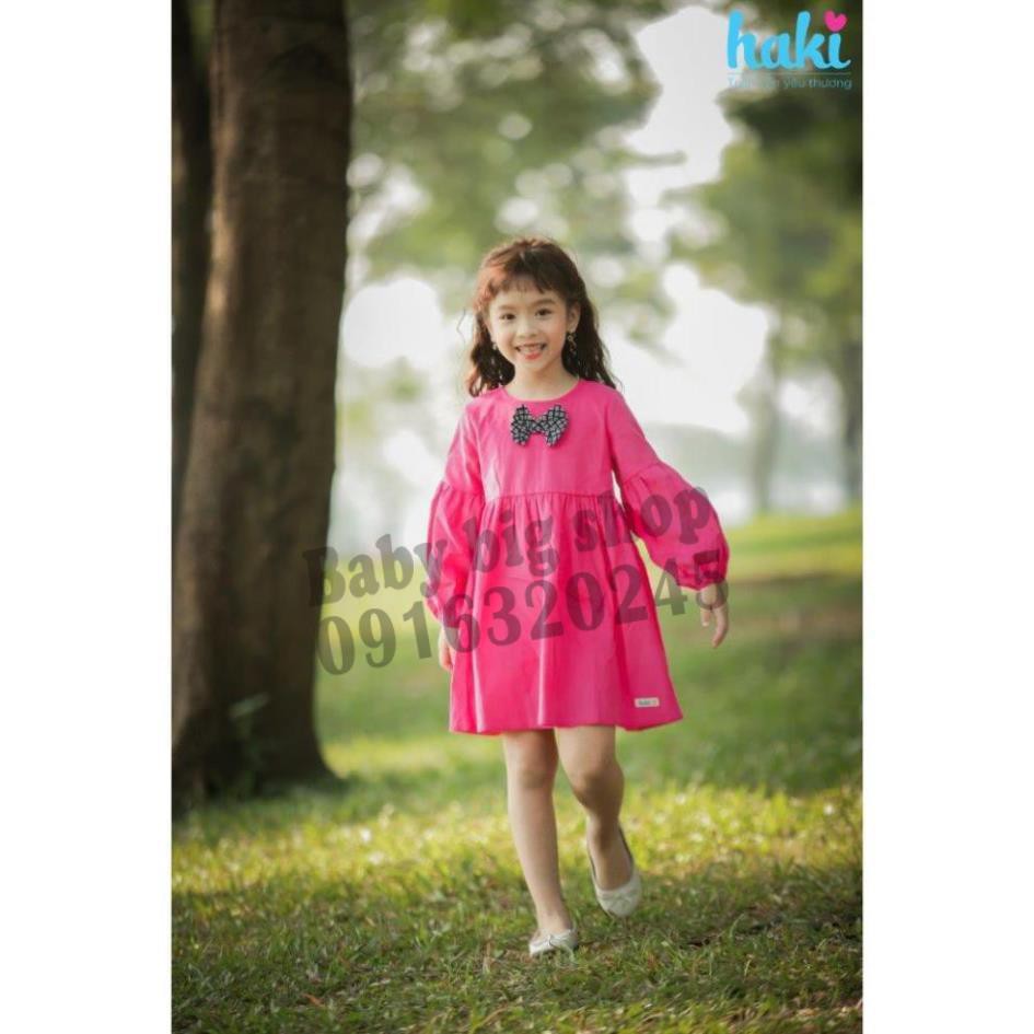 Đầm bé gái_Váy nhung tay bồng - hồng - Haki- HK496.1