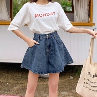 Quần shorts cạp cao ống xòe, quần shorts jeans kiểu dáng dễ thương_c31