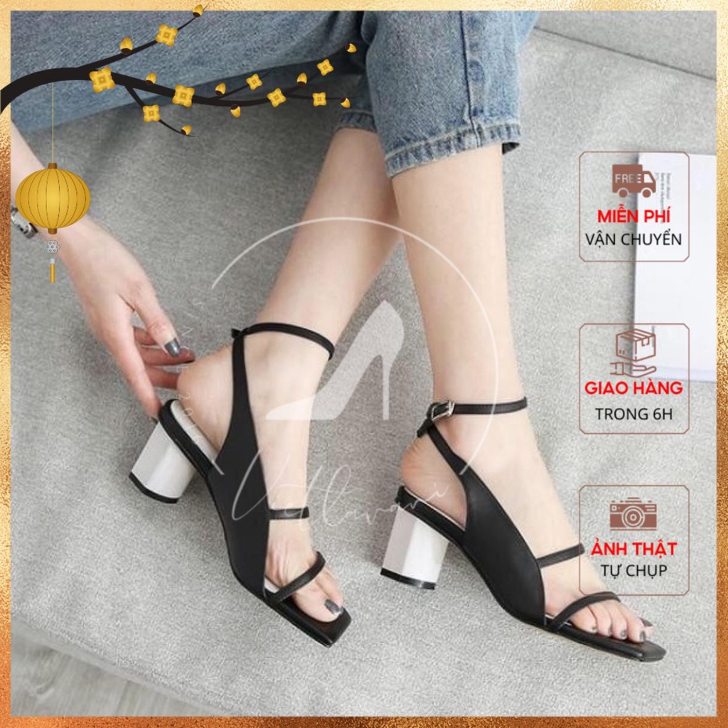 Giày sandal gót tròn 5p cao cấp LC_S21 màu đen sang trọng trẻ trung