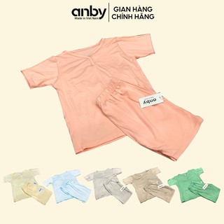 Quần áo trẻ em ANBY bộ đồ cho bé từ 1 đến 6 tuổi cộc tay thun lạnh cổ cúc màu trơn set trang phục bé trai bé gái