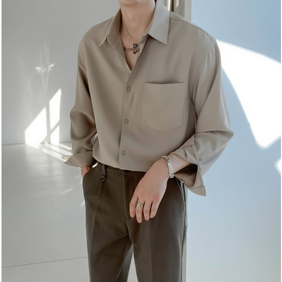 Áo Sơ Mi Trơn Tay Dài Thoáng Khí Màu Sắc Đơn Giản Dành Cho Nam