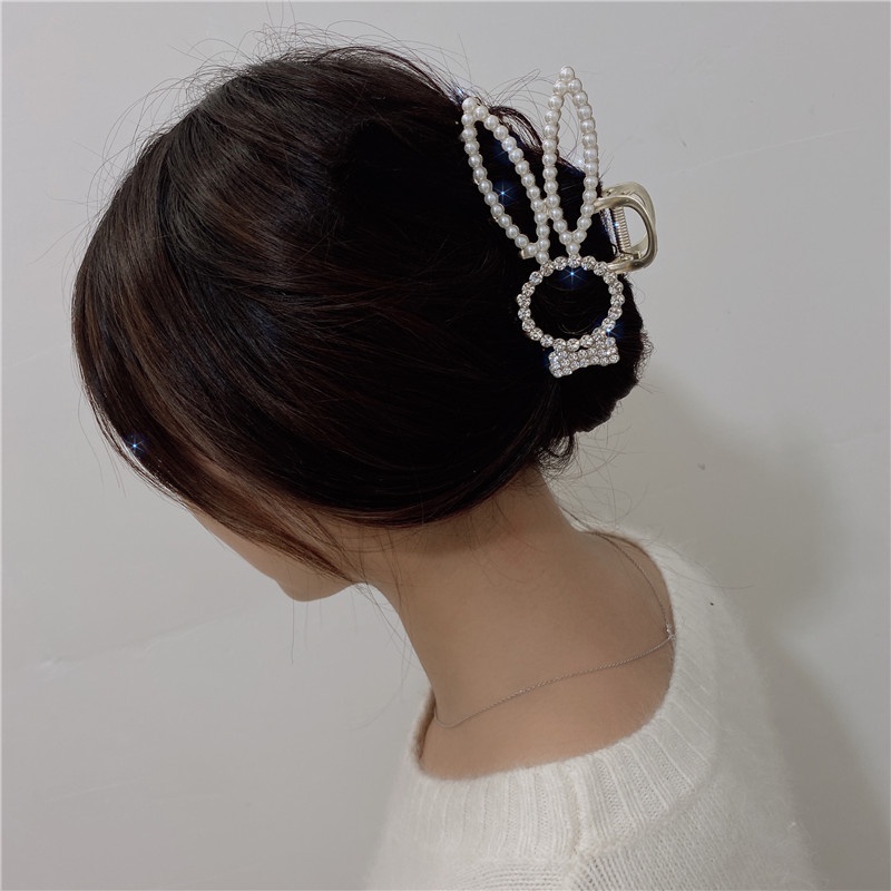 Kẹp Tóc Đính Đá &amp; Ngọc Trai Nhân Tạo Hình Tai Thỏ Dài 2022