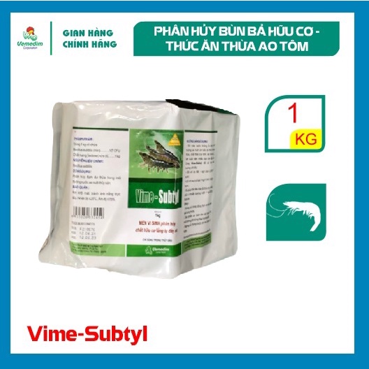 Vemedim Vime-Subtyl tôm, phân hủy bùn bã hữu cơ, thức ăn thừa ao tôm, lon 1kg