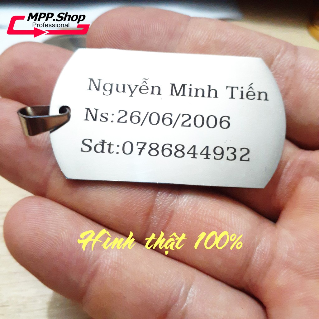 (Tặng Dây) Mặt dây chuyền hình thẻ bài khắc tên theo yêu cầu - tặng dây bi 3.2 mm