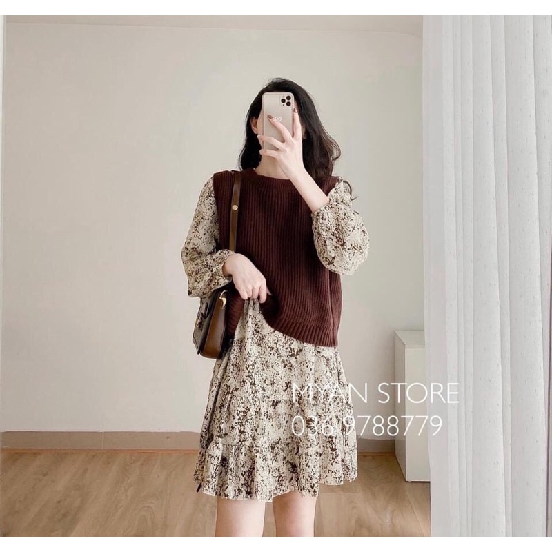 SET ÁO LEN MIX VÁY HOA NHÍ SIÊU XINH