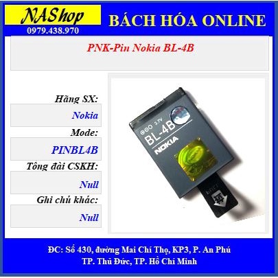 NaShop - Pin điện thoại Nokia BL4C,BL5C,BL4U,BL4B,BL4J,BL4D,BL5BT,BL5K,BL5F,BP5M,BP6M,BP4L )
