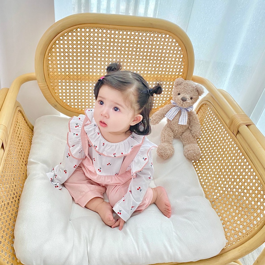Bộ Áo Liền Quần Tay Dài Bằng Cotton Thêu Hoa Dành Cho Bé Gái 0-3 Tuổi 0029