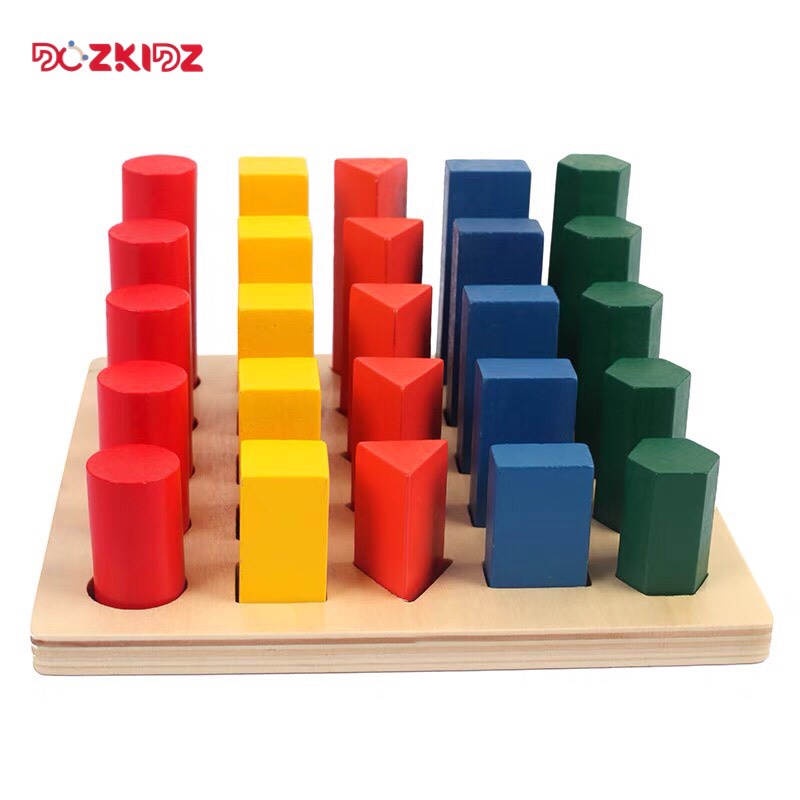 Đồ chơi gỗ - Giáo cụ Montessori bộ xếp hình học bậc thang 5 Loại - DOZKIDZ