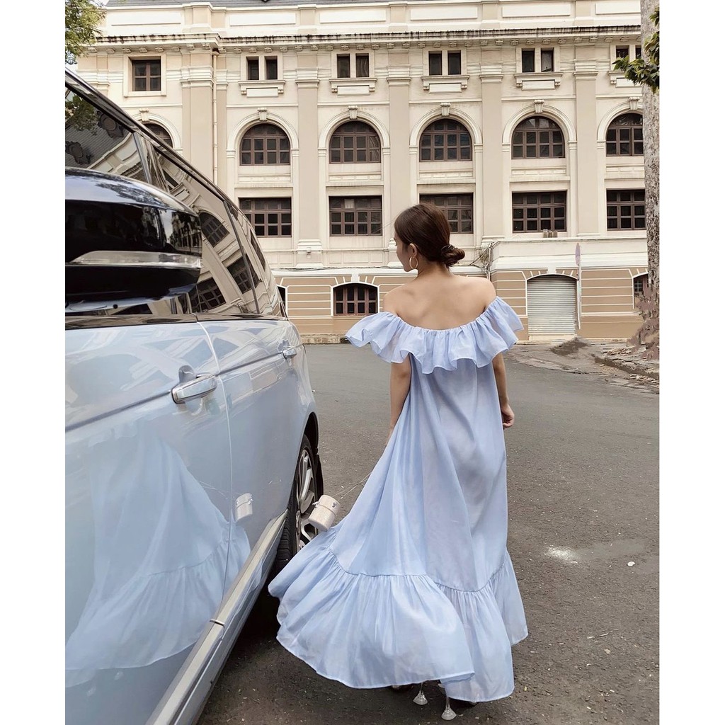 Đầm maxi đi biển dáng dài trễ vai bèo nhìu màu xinh xắn - Rora Dress