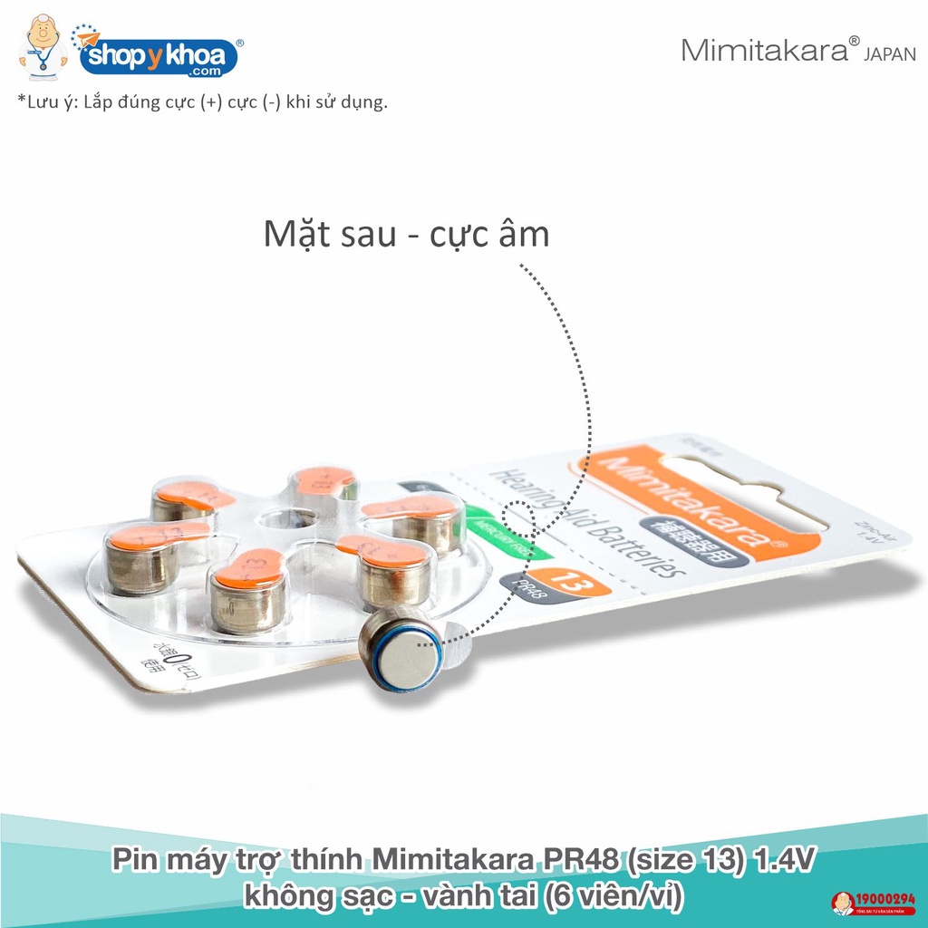 Pin Máy Trợ Thính Mimitakara, Size 13, 1.4V, Không Sạc, Vành Tai