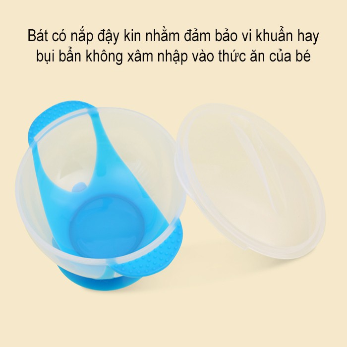Bát ăn dặm cho bé chống đổ thìa cảm biến nhiệt độ kiểu dáng dễ thương tiện lợi an toàn, bộ bát ăn chống rơi cho trẻ