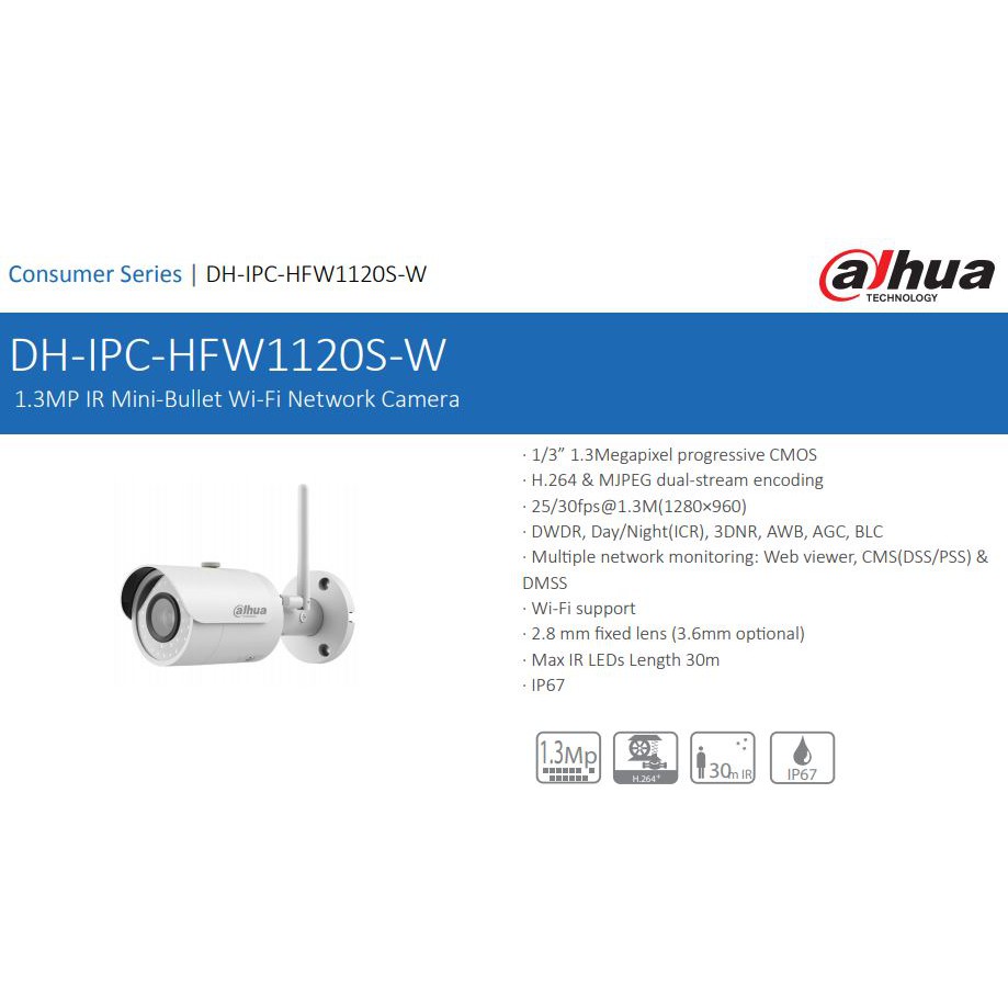 Camera IP Wifi 1.3MP DAHUA DH-IPC-HFW1120SP-W