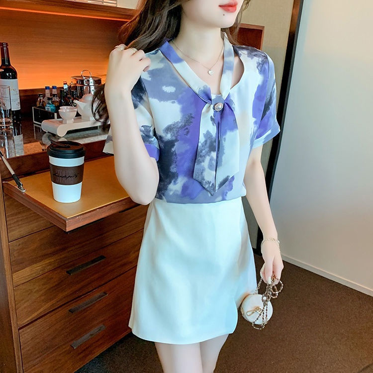 Áo chiffon Tay Ngắn Dáng Rộng In Họa Tiết Thời Trang Mùa Hè Cho Nữ