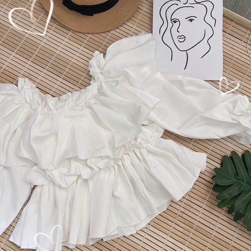 [VIDEO ẢNH THẬT] Áo Trễ Vai Tay Bồng Chất Đẹp Mịn Ulzzang - Áo Dài Tay Kiểu Sang Chảnh Voan Dày