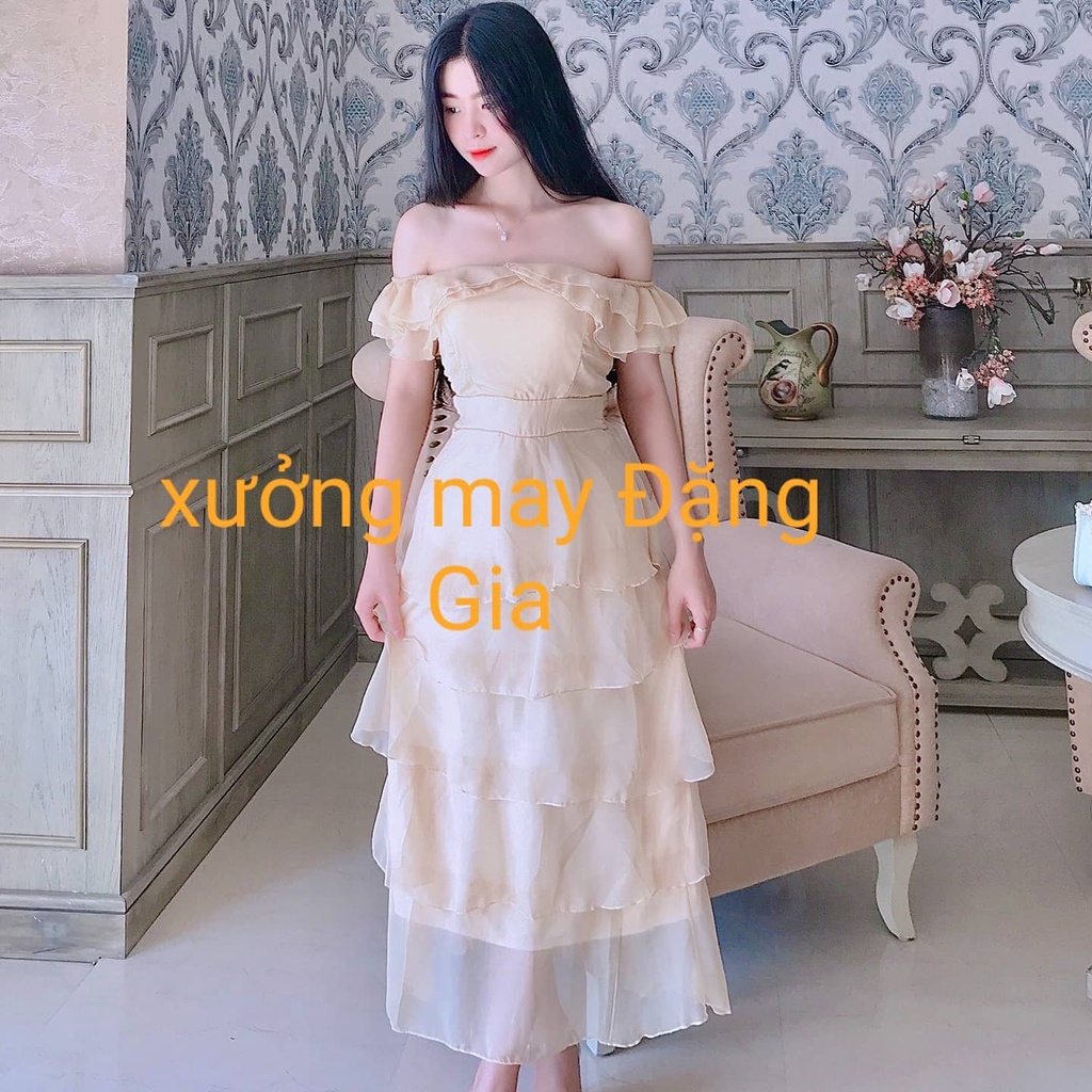 Đầm Dự Tiệc  Tầng Bèo Vai , Mặc Được 2 Kiểu (Mã DG4227)