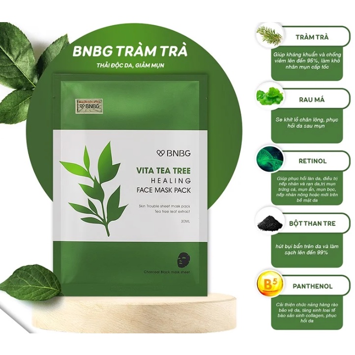Mặt Nạ Tràm Trà BNBG Vita Tea Tree Healing Face Mask Pack Giảm Mụ.n Thâ.m Sẹ.o Thải Độc Da