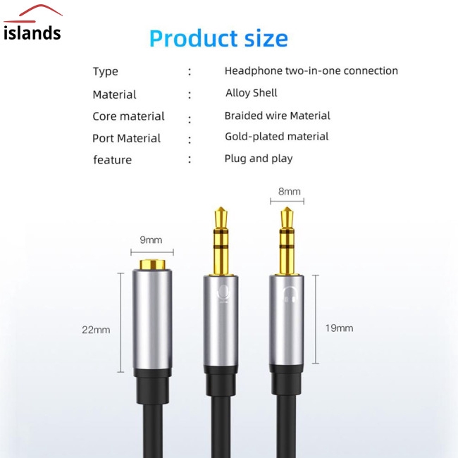 Dây cáp âm thanh chi nhánh lỗ cắm sang 2 đầu cắm 3.5mm kết nối tai nghe/mic cho máy tính