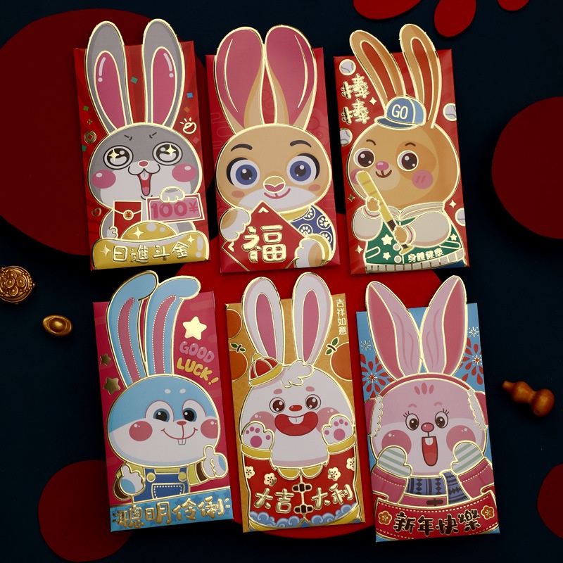 Set 6 Bao Lì Xì Hình Thỏ May Mắn Cho Năm Mới 2023
