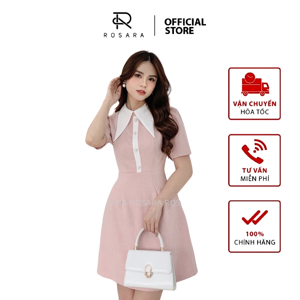 Váy kiểu thời trang nữ cố sơ mi dáng xòe Rosara V26