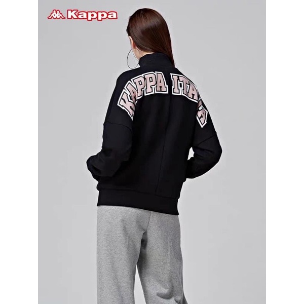 Áo khoác bomber ZARA x KAPPA xuất xịn nỉ cotton lót bông in chữ sau lưng tay dài túi trước đen, be