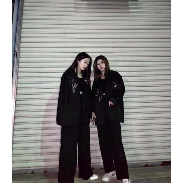 [ ORDER ] Áo blazer đen kèm phụ kiện chuỗi + ghim băng unisex Ulzzang siêu chất | BigBuy360 - bigbuy360.vn