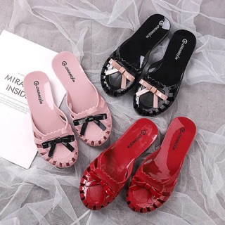 { ORDER} Dép nhựa nữ bít mũi đính nơ