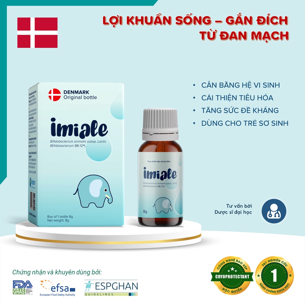 Imiale - Bổ Sung Lợi Khuẩn Sống Gắn Đích Từ Đan Mạch. Men Vi Sinh Hỗ Trợ Cải Thiện Tiêu Hóa Cho Bé Tăng Đề Kháng Cho Trẻ