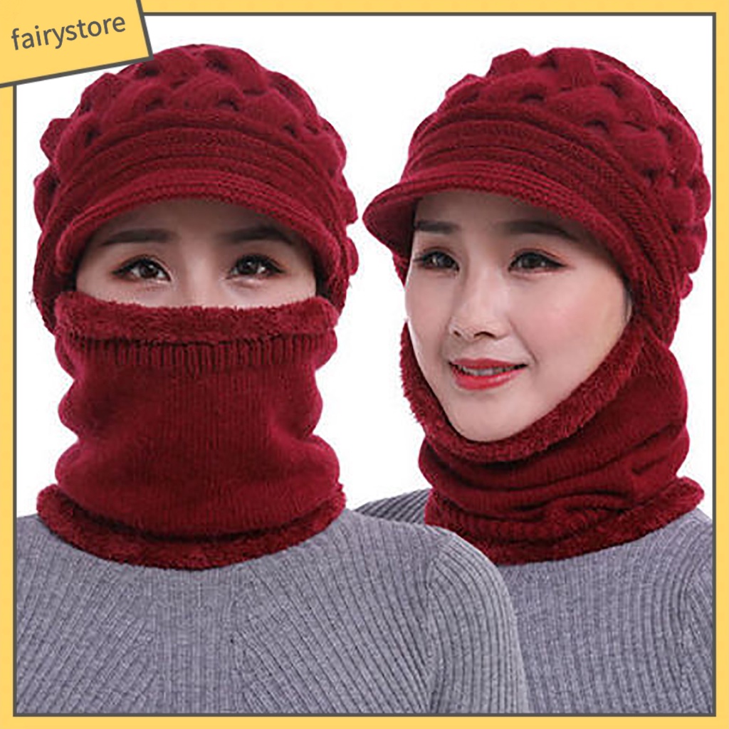 Mũ Trùm Đầu Dệt Kim Kèm Khăn Choàng Cổ Giữ Ấm Cho Nữ