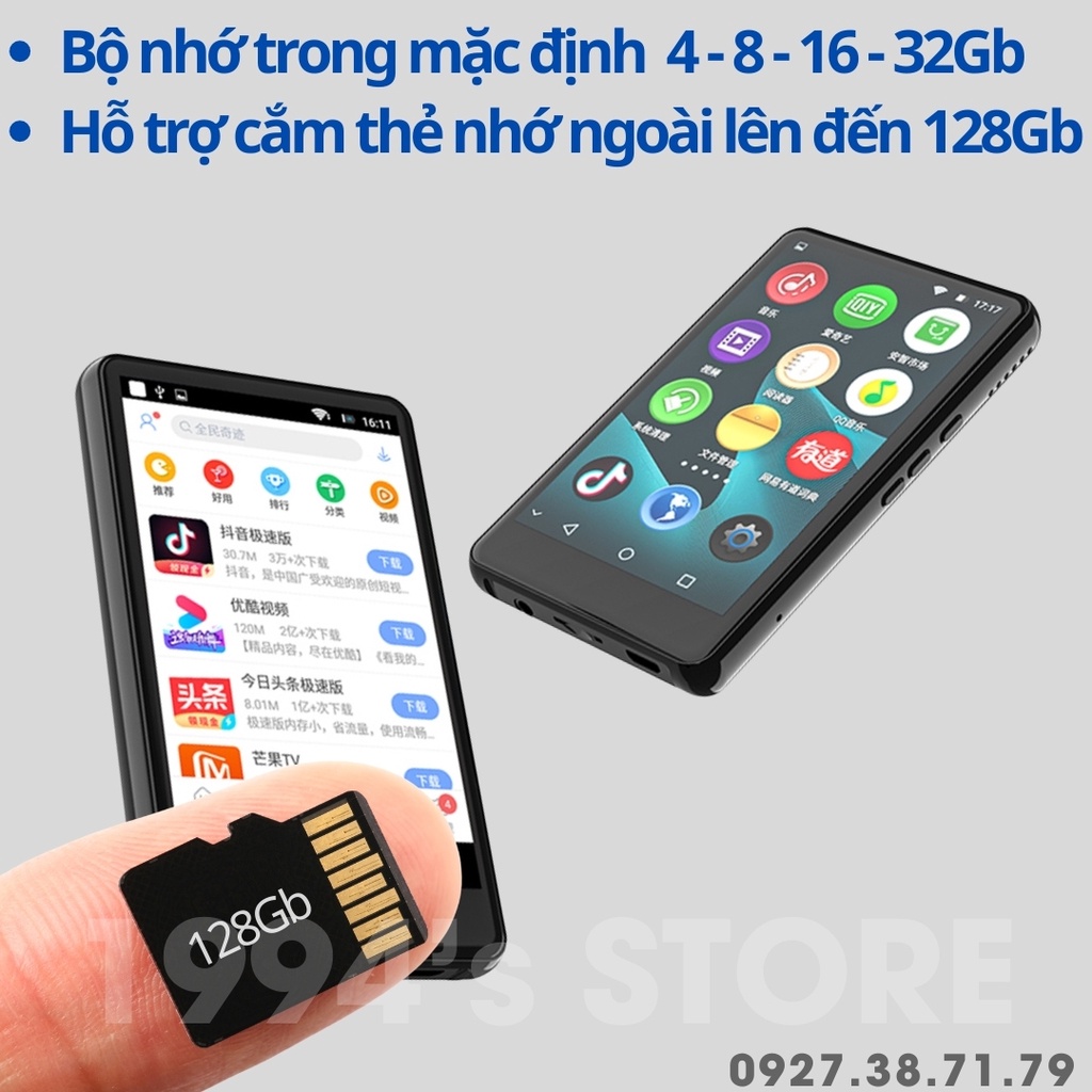 Máy nghe nhạc Ruizu H6 - Có Wifi, Bluetooth 5.2 - Có Tiếng Việt - Xem Youtube, Tiktok - Lướt Web - Xem Phim - Loa Ngoài