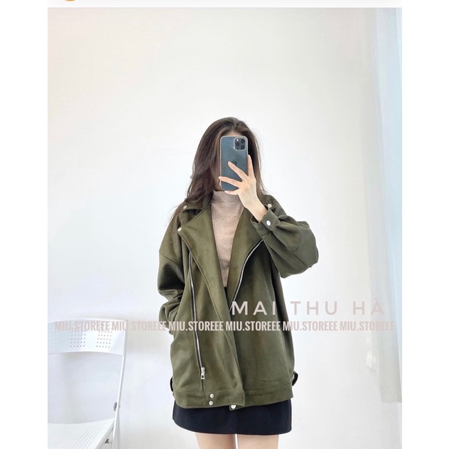 ÁO KHOÁC DA LỘN KHOÁ KÉO VẠT CHÉO AKDLKC